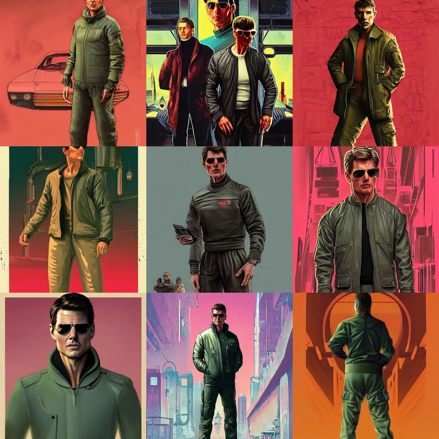 Prompt: a detailed digital art of a fashionable tom cruise in a soviet tracksuit gopnik outfit by moebius, by pieter claesz, by kilian eng, blade runner 2 0 4 9, magic realism, 8 k, award winning art, postprocessing