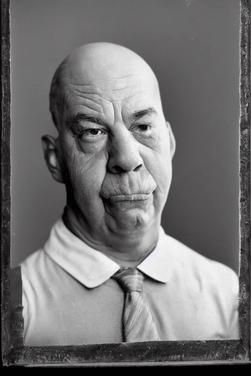 Prompt: studio portrait of man that looks excactly like homer simpson, lookalike, as if homer simpson came to life, soft light, black background, fine details, close - up, award winning photo by james van der zee
