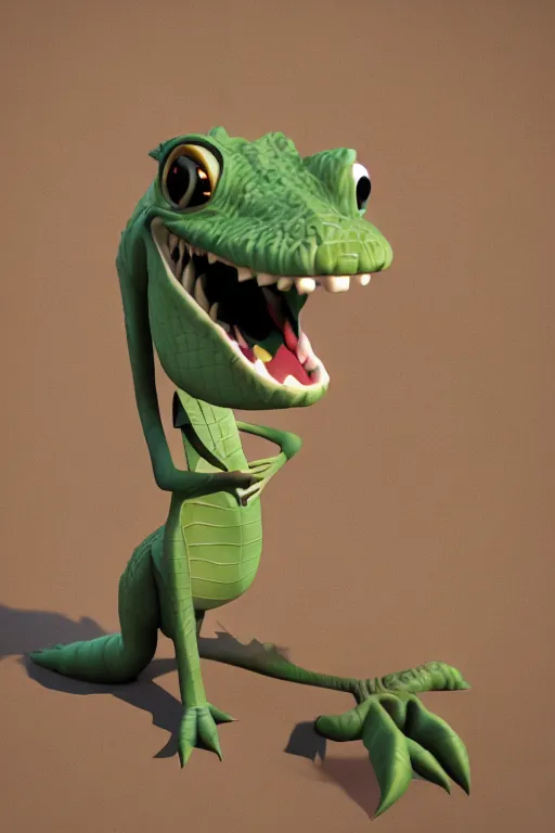 Image similar to a crocodile wearing a formal overcoat, Pixar style, 3D render, octane render, unreal engine 5, path tracing, cute, Disney style, 4K, natural lighting, high quality, highly detailed, low poly,