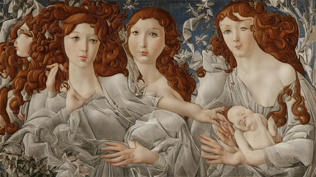 Image similar to sp 4 0 4, in style of sandro botticelli, 4 k, high resolution details,