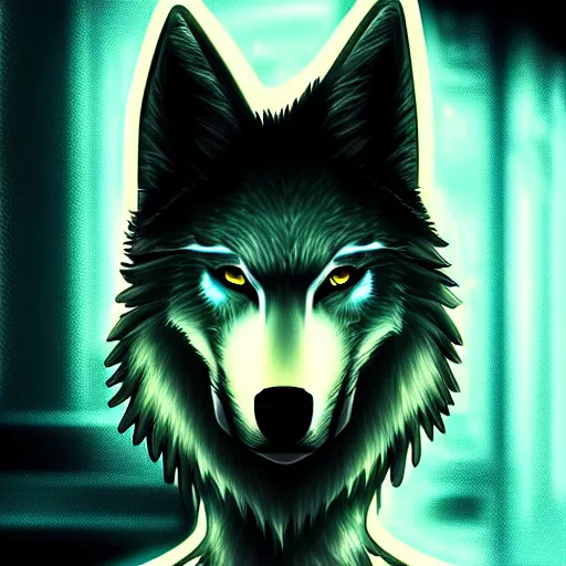 Prompt: beautiful furry digital art portrait of an androgynous furry anthro wolf fursona both wearing punk clothes in the streets of a cyberpunk city. neon signs.