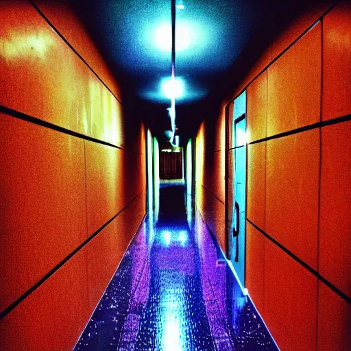Prompt: souless abstract art in an endless hallway