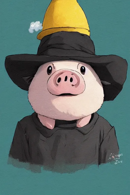 Prompt: adorable anime pig wearing a cute hat, young, clear clean face, Ilya kushinov, by Makoto Shinkai, Studio Ghibli, Miyazaki, Kyoto Animation, digital 2D, painterly style, gouache illustration, high contrast, cute, kawaii, chibi, golden ratio, rule of thirds