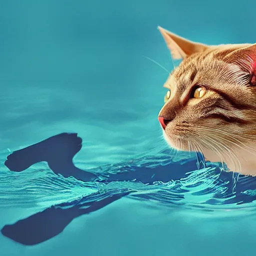 Image similar to cat swimming in the ocean, photorealistic, detailed