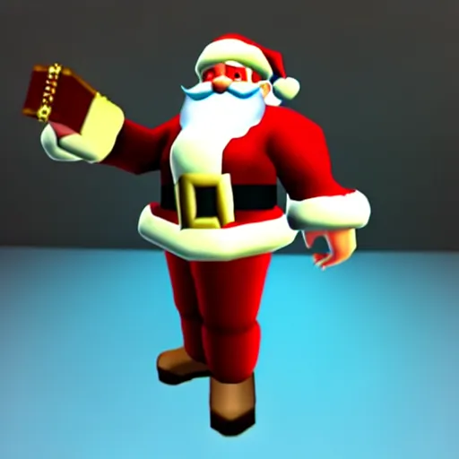 Image similar to santa claus first person shooter, nintendo 6 4 screenshot, low poly, aliased