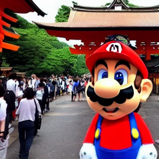 Image similar to photo of super mario visiting fushimi inari shrine