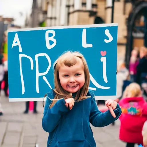 Image similar to a little girl holding a sign that says dublin