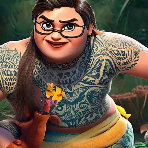 Image similar to photo of harry potter as moana, color, studio lighting