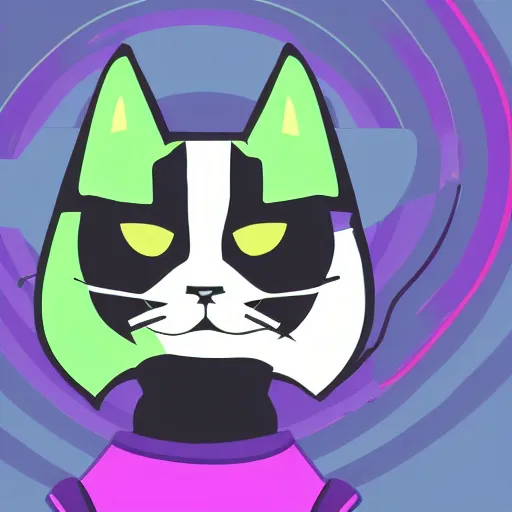 Image similar to a simplified vector based illustration about a cyberpunk kitten, space colors