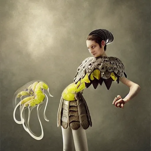 Image similar to a luminous armor made of squids. by ray caesar. by louise dahl - wolfe. by andrea kowch. surreal photography