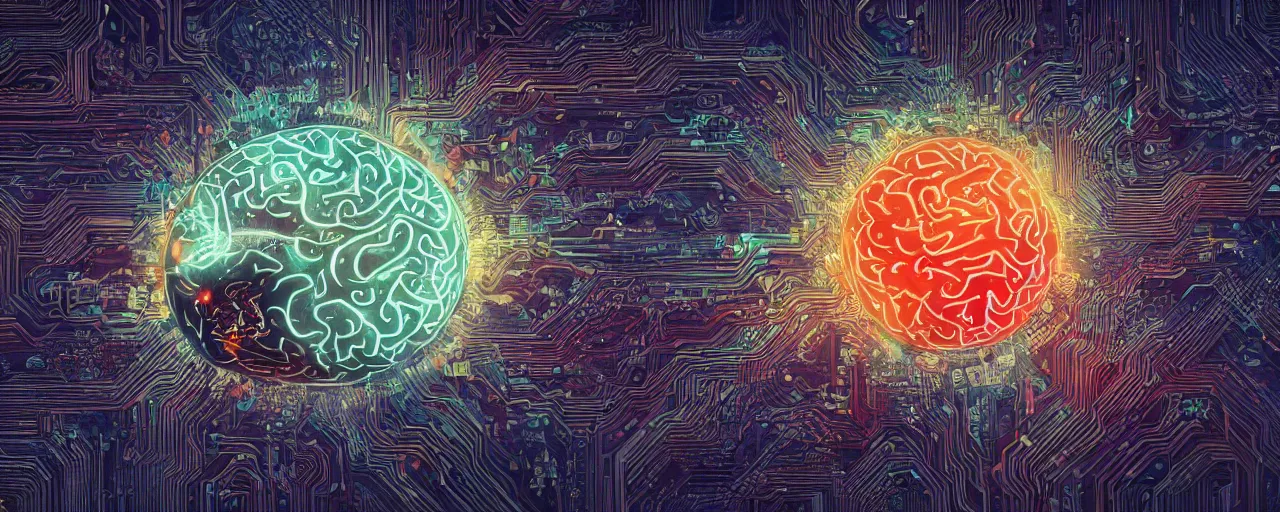 Prompt: A microscopic image of a computer powered by human brains, 4k wallpaper, digital art, deep colors, trending on arstation, by Victoria Rose, by Josan Gonzalez, by Juan Osorio