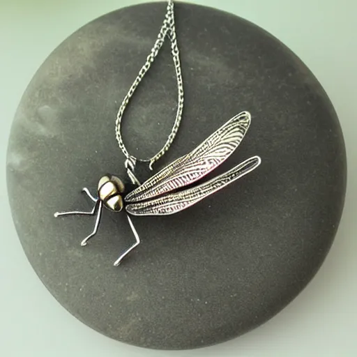 Prompt: abstract dragonfly morphing jewelry silver amber