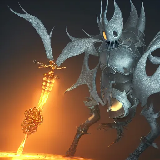 Image similar to radiance as a dark souls boss, style of dark souls, extremely high detail, 3 d, hollow knight, 4 k