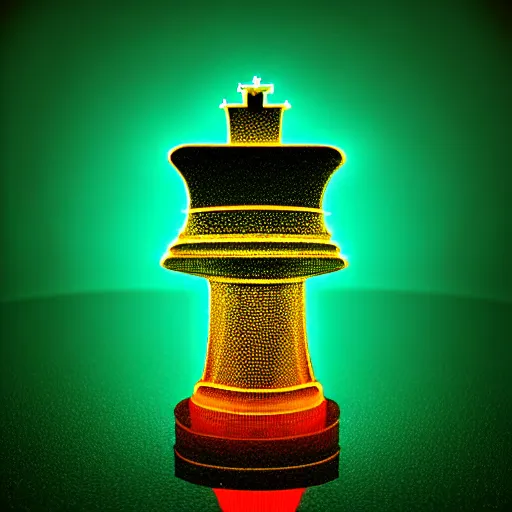 Image similar to vintage instamatic photo of a queen chess piece made of lights, bio mechanical, Puddles, Isometric 3D, smooth 3D Illustration, Cinematic Matte Painting, volumetric lighting ,