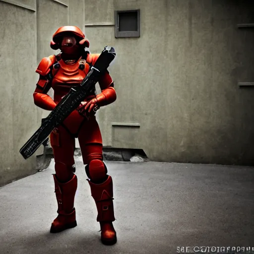 Image similar to doomguy from doom 2 cosplay, photography