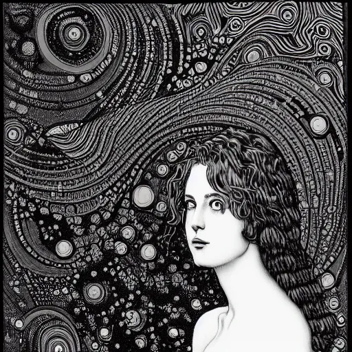 Image similar to mandelbulb portrait of a beautiful woman by apollonia saintclair, moebius, klimt