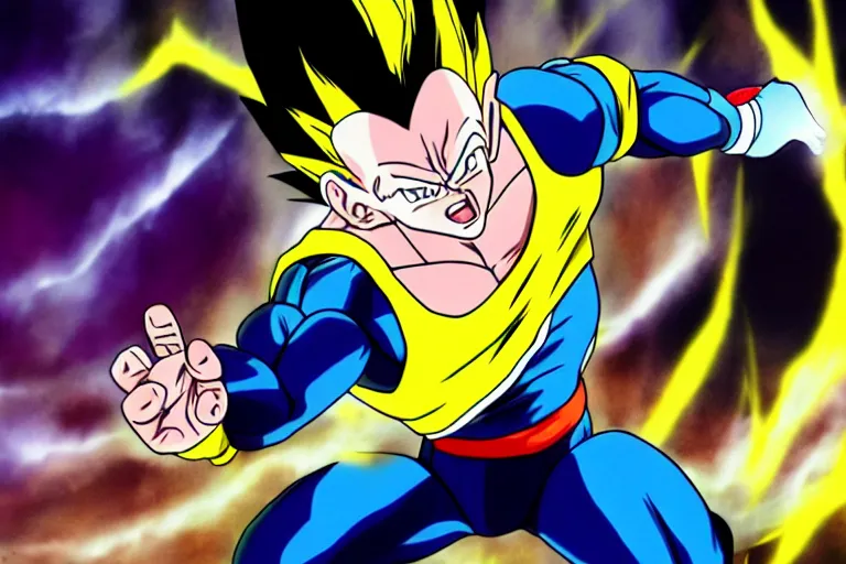 Image similar to vegeta doing a kamehameha, hd, high detailed