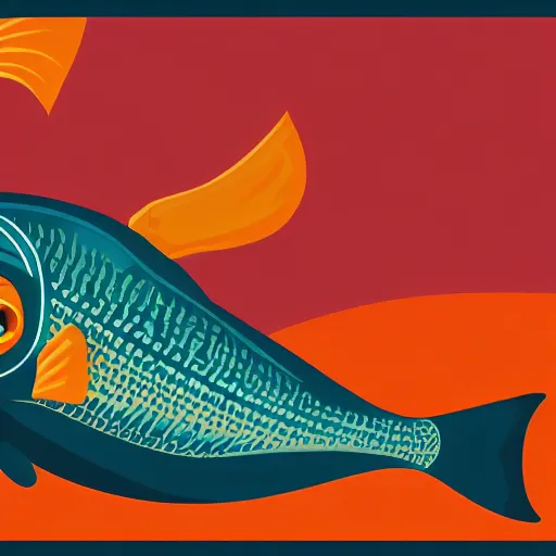 Image similar to profile of one stylized fish in center of view, photo studio, artstation, intricate, realistic, highly detailed, digital painting, concept art, sharp focus, illustration by tom whalen and charles williams and kilian eng and james jean