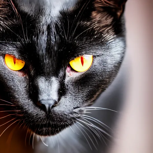 Prompt: black cat with red eyes, canon eos r 3, f / 1. 4, iso 2 0 0, 1 / 1 6 0 s, 8 k, raw, unedited, symmetrical balance, in - frame