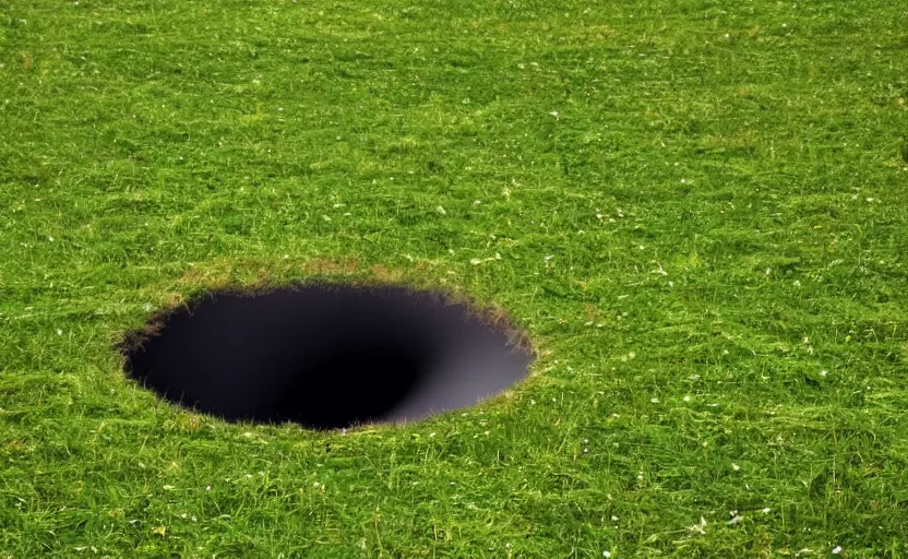 Prompt: a blackhole in the middle of an open grassland