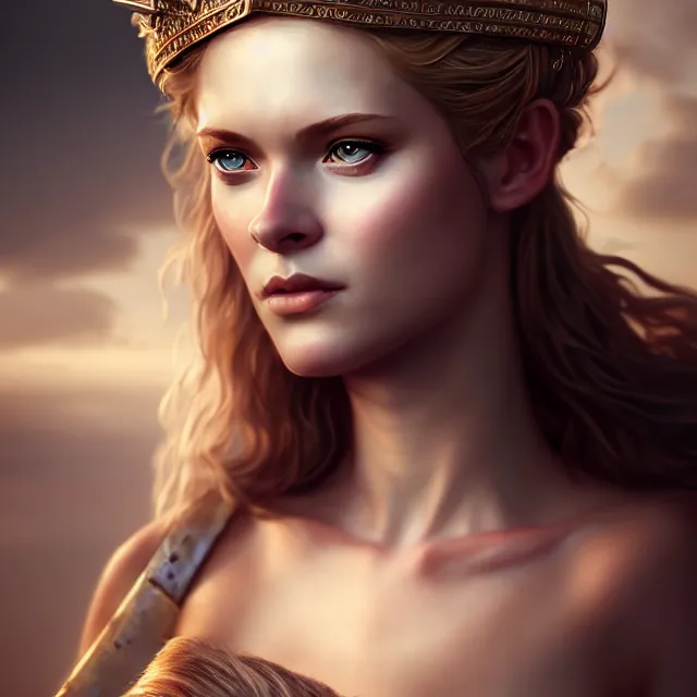 Prompt: epic professional digital art portrait of Helen of Troy, glamour shot, best on artstation, cgsociety, wlop, Behance, pixiv, astonishing, impressive, outstanding, epic, cinematic, stunning, concept art, gorgeous, much detail, much wow, masterpiece.