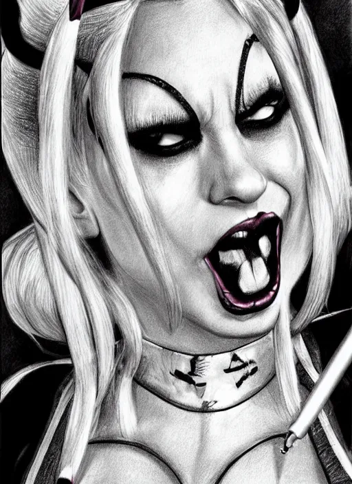 Image similar to a pencil drawing of harley quinn, insanely detailed