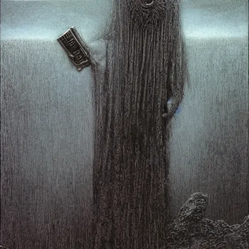 Image similar to ((black magic sorcerer with a book of spells)) by Beksinski, Luis Royo