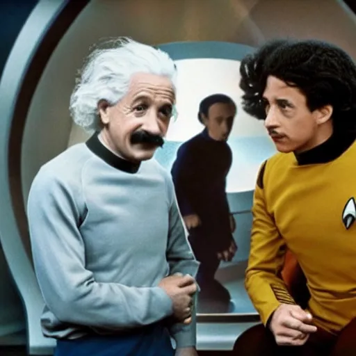 Image similar to Young Albert Einstein and Old Albert Einstein in the new Star Trek movie