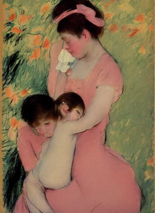 Prompt: vintage beautiful painting of my future in mary cassatt style