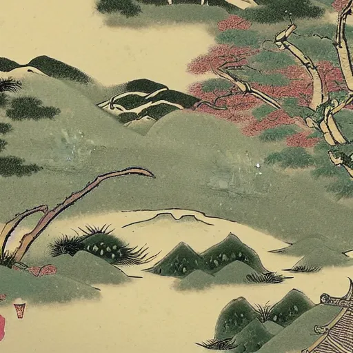 Prompt: ancient Japanese beautiful landscape mode concept art