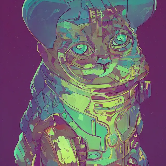 Prompt: a beautiful portrait painting of a ( ( ( cyberpunk ) ) ) cute cat by simon stalenhag and pascal blanche and alphonse mucha!! and nekro!. in style of digital art. colorful comic, film noirs, symmetry, vibrating colors, hyper detailed. octane render. trending on artstation