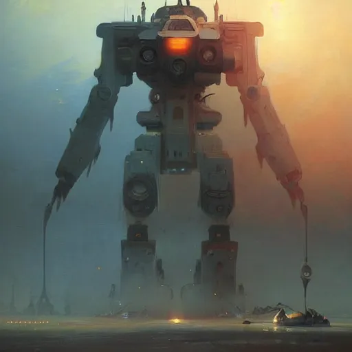 Image similar to a giant mech robot full detailed realistic atmosferic made by ivan aivazovsky, peter mohrbacher, greg rutkowski volumetric light effect broad light oil painting painting fantasy art style sci - fi art style realism premium prints available artwork unreal engine