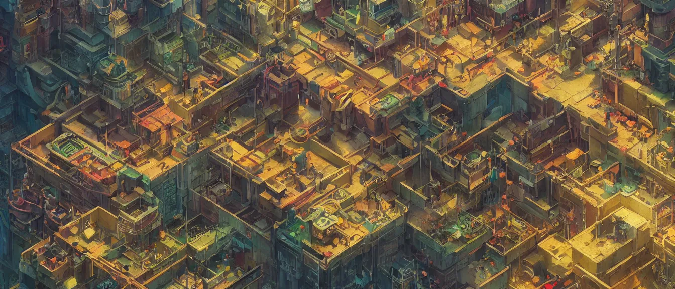 Prompt: isometric kowloon, unreal engine, fantasy art by greg, loish, rhads, ferdinand knab, makoto shinkai, lois van baarle, ilya kuvshinov, rossdraws, tom bagshaw, global illumination, radiant light, highly detailed intricate environment, isometric, onstudio ghibli, octane render, 8 k