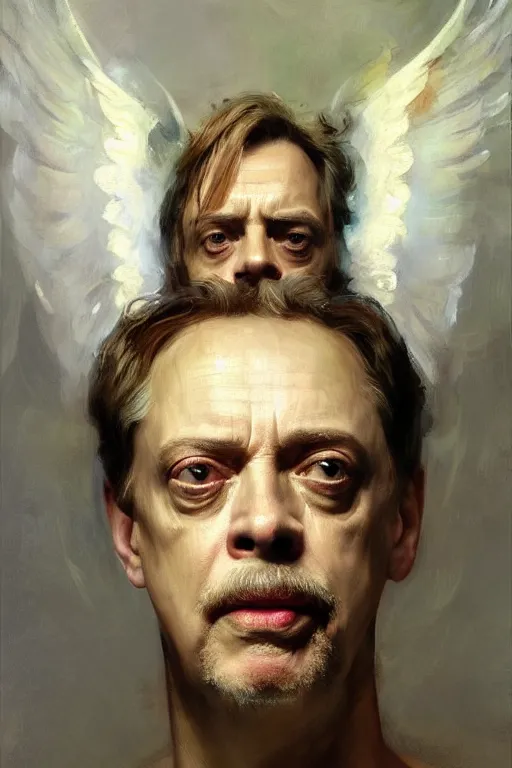 Image similar to beautiful detailed expressive impressionistic oil painting portrait of ancient roman god emperor steve buscemi levitating in angelic pose wearing the civic crown, art by anders zorn, wonderful masterpiece by greg rutkowski, expressive brush strokes, beautiful cinematic light, american romanticism by greg manchess, jessica rossier