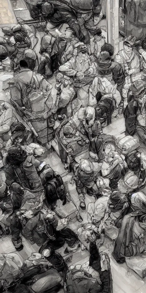 Image similar to oil painting scene from subway station by kim jung gi