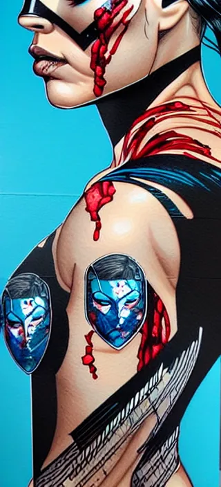 Image similar to blood in ocean intricate details by MARVEL comics and Sandra Chevrier