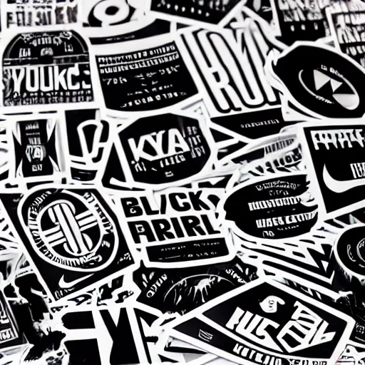 Image similar to black on white graphic design stickers in style of david rudnick, eric hu, acid, y 2 k, brutalism, nike