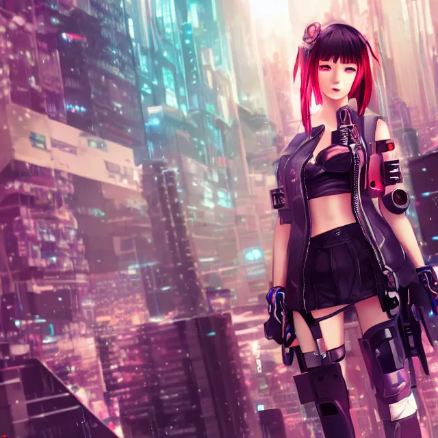 Image similar to - cyberpunk anime girl, 4 k, trending on artstation, renaissance