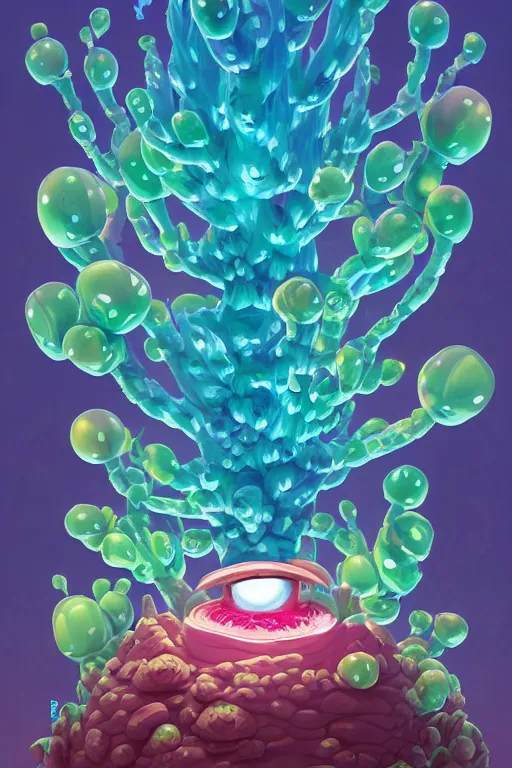 Image similar to roots cactus sushi cristal smurf ghost creature animal sushi cristal very big eye roots cactus elemental flush of force nature micro world fluo fishscale, behance hd by jesper ejsing, by rhads, makoto shinkai and lois van baarle, ilya kuvshinov, rossdraws radiating a glowing aura global illumination ray tracing hdr