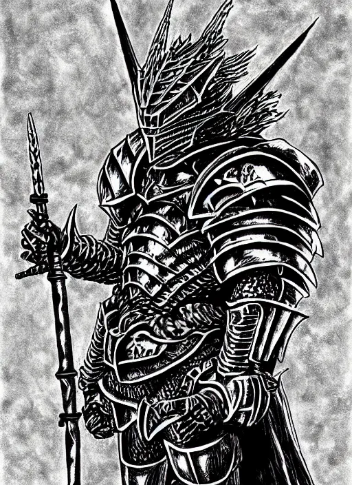 Image similar to wrewolf armored knight by kentaro miura