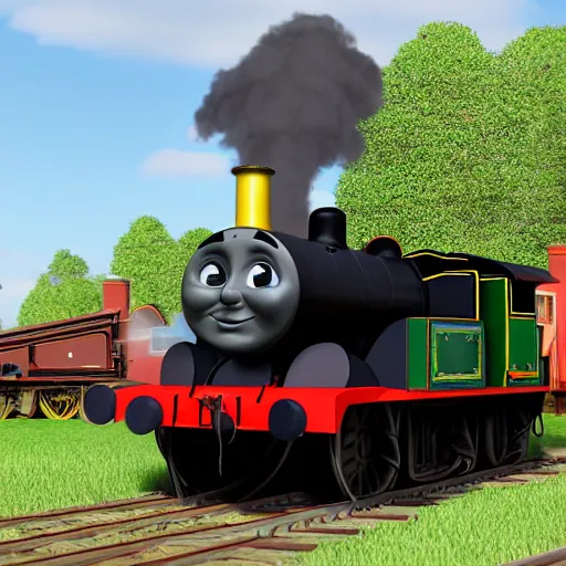 Prompt: a rail artillery in the style of Thomas the Tank Engine