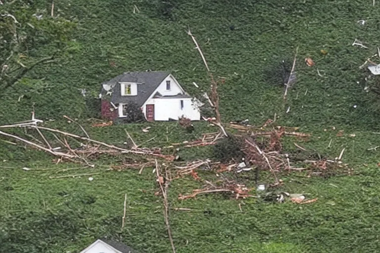 Image similar to a far away shot of a tornado hitting a house