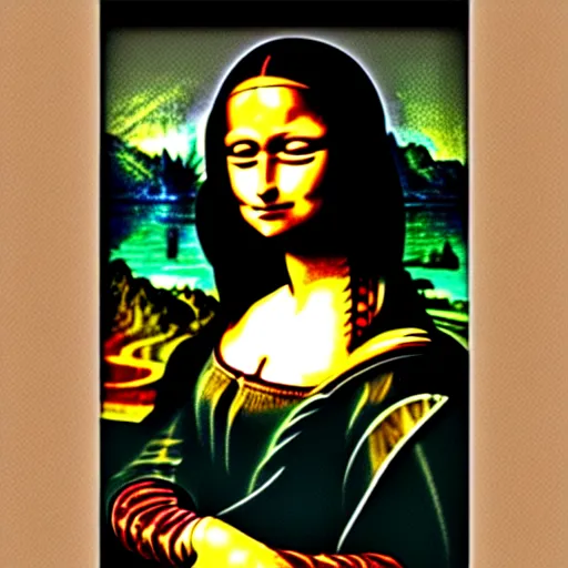 Image similar to battle angel alita as the mona lisa, medium shot, intricate, elegant, highly detailed, art by Leonardo DaVinci