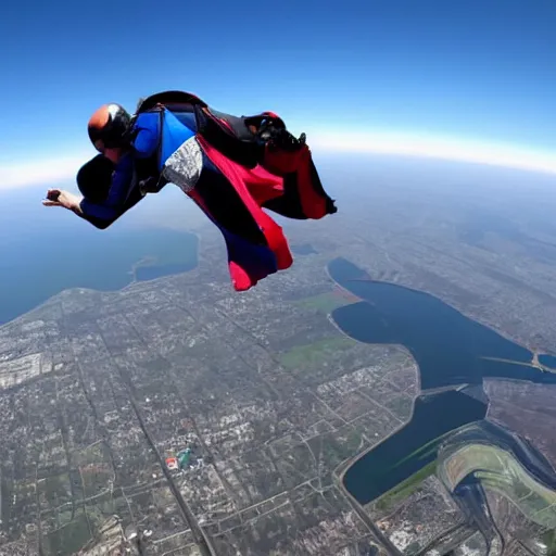 Prompt: skydiving with a wingsuit over edmonton, 4 k, high detail, high - resolution photograph, professional photography, ultra - detail