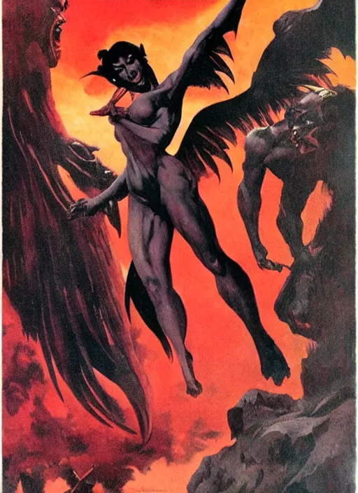 Image similar to manananggal, filipino vampire, strong line, deep color, beautiful! coherent! by frank frazetta, high contrast