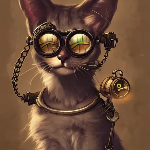 Prompt: a cat with steampunk googles, by ROSS tran