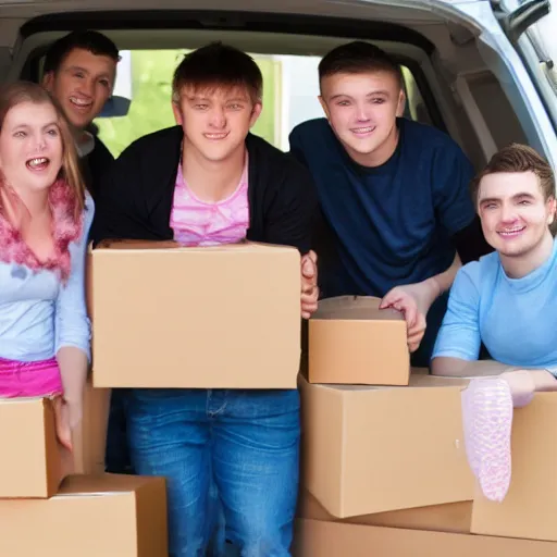 Image similar to 5 young people with downsyndrome moving house