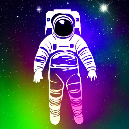 Prompt: holographic sticker of astronaut on the moon, iridescent colors, vector art