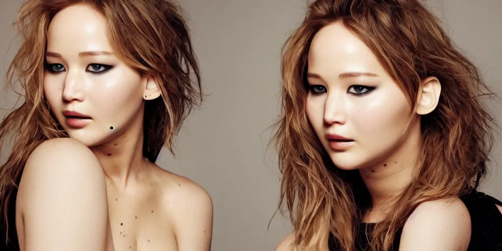 Image similar to Jennifer Lawrence as a korean model photo shoot close-up