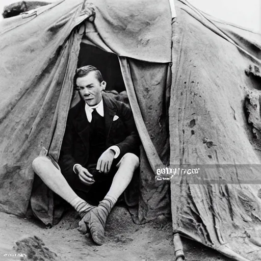 Image similar to English gentleman silent movie star performs monologue to archaeologist expedition audience at dig site in Egypt to distract them while his accomplishes sneak into expedition leader's tent. set in 1920s